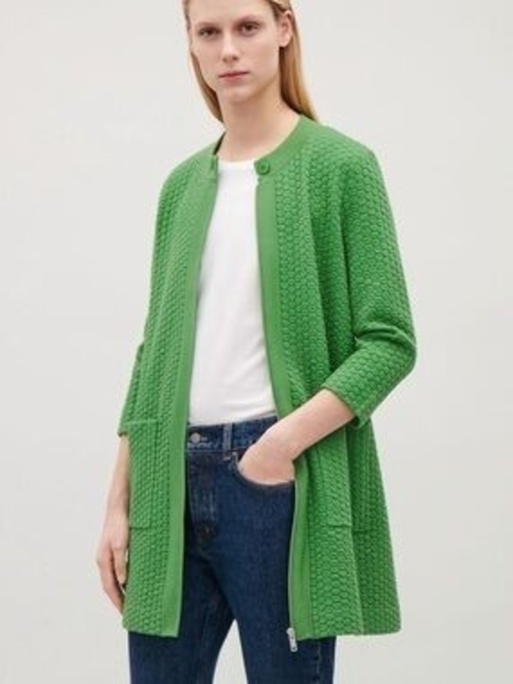 COS Textured Jacquard Knit Cardigan Green S Fairy Whimsy Cottagecore Coat